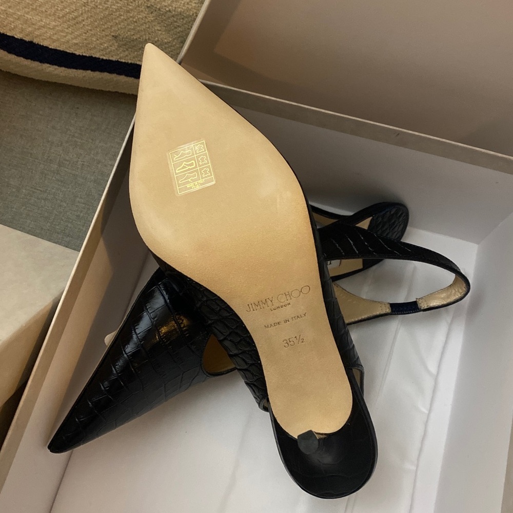 Jimmy Choo Ivy 85 Navy croc embossed leather slingback pumps NWT sz 5/35 - Picture 10 of 12
